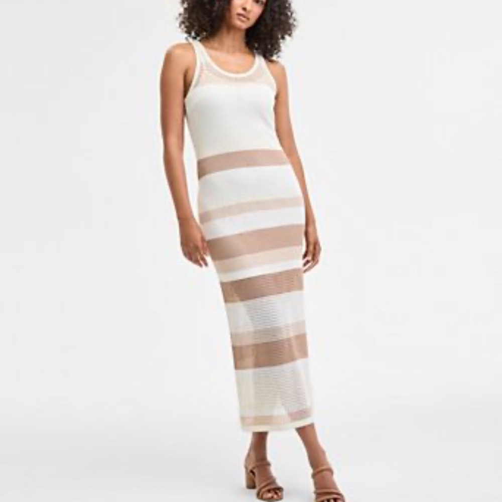 Bar III Women's Striped Pencil Skirt - Tan and White